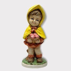 VINTAGE | Hand Painted Little Girl With Basket Of Apples Figurine
